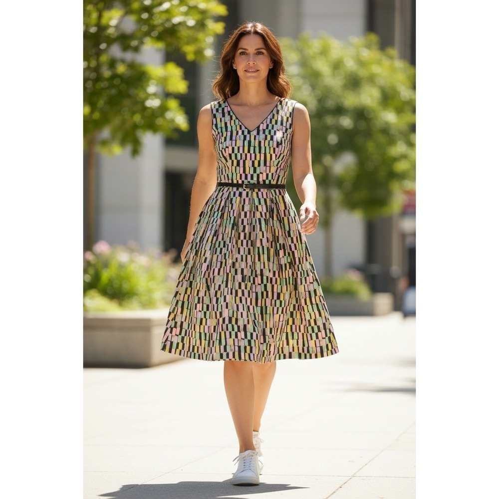 Calvin Klein‎ Women's Dress Size 12 Multi-Color Geometric Polyester Spandex